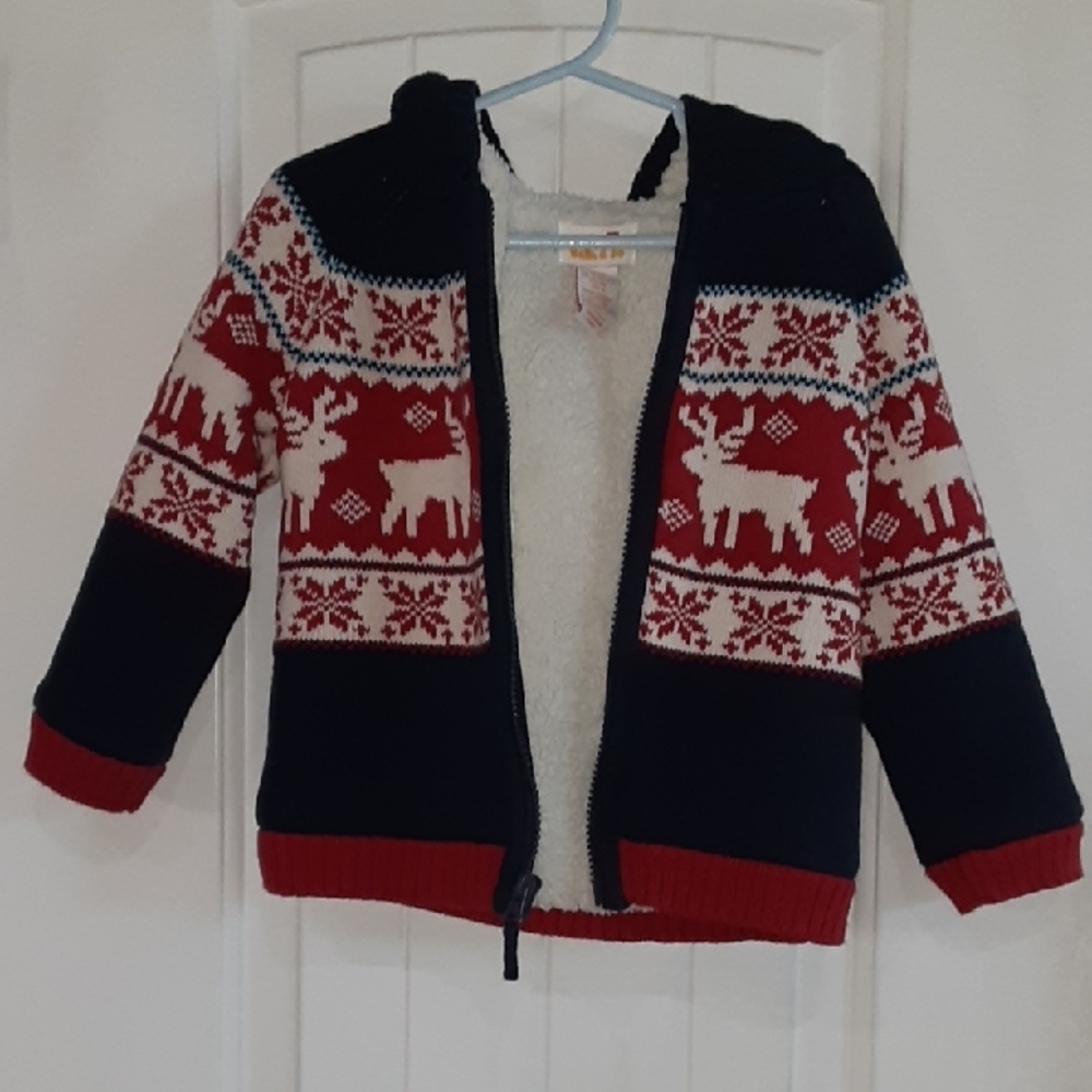Sam & Jo Toddler Reindeer🦌Fair Isle Sherpa-Lined Full Zip Sweater Jacket Sze 3T